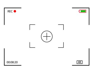 Dijital video kaydedicinin kamera çerçevesi görüntüleyici ekranı. Video kamera görüntüleyici. Görüntü kaydediliyor. Sinema rec izleme ekranı. Düz biçim.