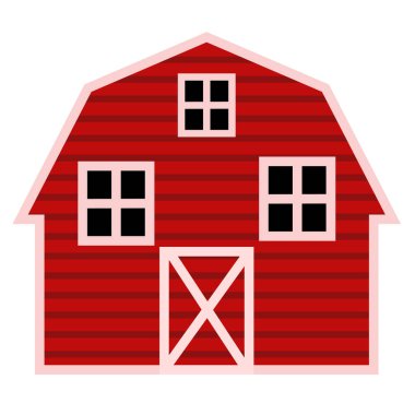Çiftlik binası ikonu. Kırmızı ahır tabelası. Tepedeki Barnhouse sembolü. düz biçim.