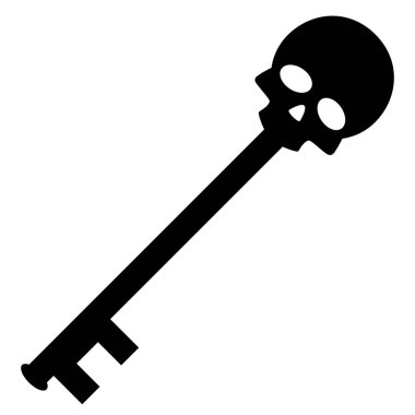 Kafatası anahtar simgesi. Gizli hazine sembolü için kafatası anahtarı. İskelet işareti. düz biçim.