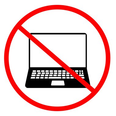 Yasak dizüstü bilgisayar simgesi. Yasak bilgisayar sembolü. Not defteri işareti yok. düz biçim.