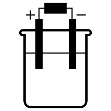 Elektroliz ikonu. Kimya elektroliz işareti. Krom kaplama elektrokaplama sembolü. Hidrojen elektroliz logosu. düz biçim.