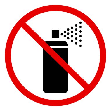 Aerosol püskürtme ikonu yok. Buharlaştırma Yasağı işareti. Yasak Sprey Graffti sembolü. Siyah sprey sprey logosu. düz biçim.