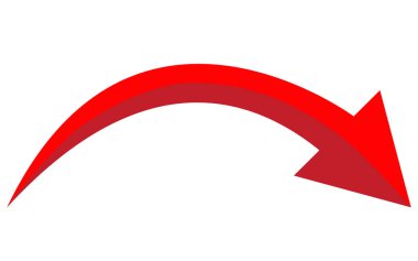 Kırmızı ok simgesi. Ok yön sembolünü gösteriyordu. Eğri ok işareti. düz biçim.