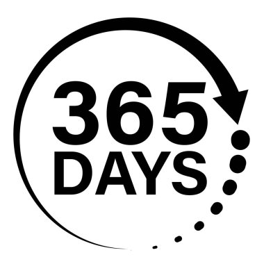 365 Gün simgesi. Bir yıllık garanti tabelası. 365 Gün sembolü. düz biçim.