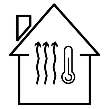Isıtmalı yer ikonu. Ev ısıtmasıyla ilgili. Havalandırma sistemi işareti. düz biçim.
