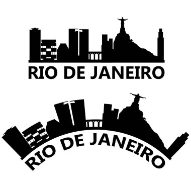 Rio De Janeiro şehrinin silueti. Rio De Janeiro şehir tabelası. Brezilya Peyzaj Şehri Tasarımı. düz biçim.