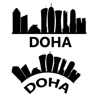 Doha Katar silueti. Doha Skyline tabelası. Doha şehri peyzaj şehri tasarımı. düz biçim.
