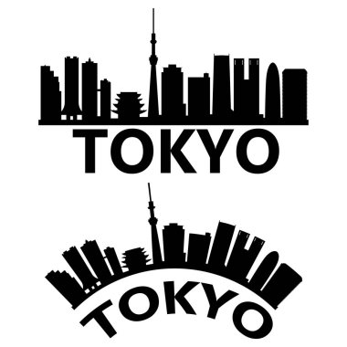 Tokyo silueti. Tokyo gökyüzü tabelası. Tokyo şehri peyzaj şehri tasarımı. düz biçim.