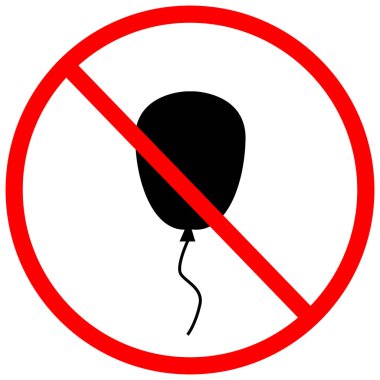 Yasak balon ikonu. Balon işareti yok. Yasak helyum balonları sembolü. düz biçim.