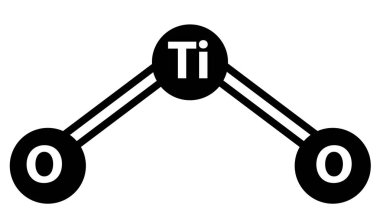 Titanyum dioksit molekülü. TiO2 titanyum dioksit molekül işareti. Titania molekülü TiO2 titanyum ve oksijen sembolünden oluşur. düz biçim.