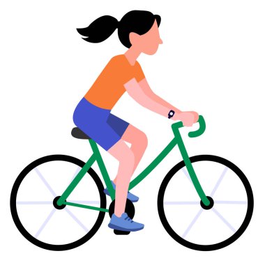 Dağ bisikleti süren bir kadın. Bisiklet süren bir kadın. Egzersiz işareti için döngü.