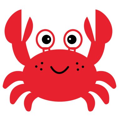 Tatlı yengeç çizgi film ikonu. Sevimli ve güzel bir yengeç işareti. Kırmızı yengeç sembolü. düz biçim.