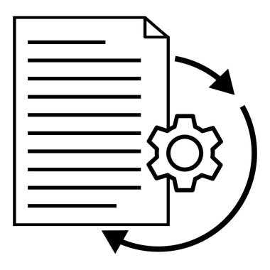 Otomatik belge yönetim simgesi. İş otomasyon işareti. Teknik belge akış sembolü. Endüstriyel kağıt logosu kavramı. düz biçim.