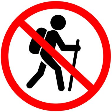 Beyaz arkaplanda simge gösteriliyor. Yürüyüşe izin yok. Yürüyüş sembolü için yasak bölge. düz biçim.