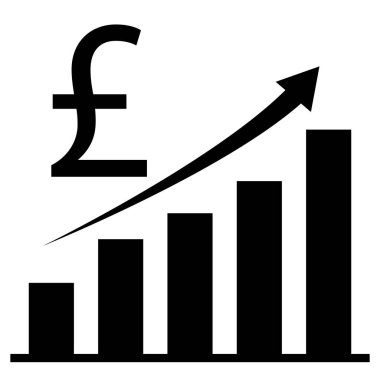 Pound oranı artış simgesi. Yükselme işareti. İngiliz sterlini artırma sembolü. düz biçim.