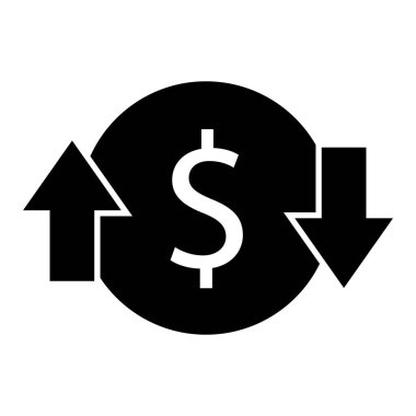 Fiyat simgesini değiştir. Bozuk para işareti. Ok sembollü maliyet merkezi simgesi. düz biçim.