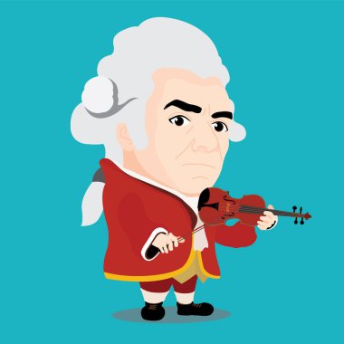 Wolfgang Amadeus Mozart 'ın keman çalan sevimli çizgi film karakteri