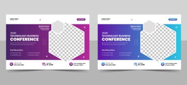 Teknoloji konferansı webinar el ilanı şablonu ve Şirket çevrimiçi olay afişi davetiye düzeni