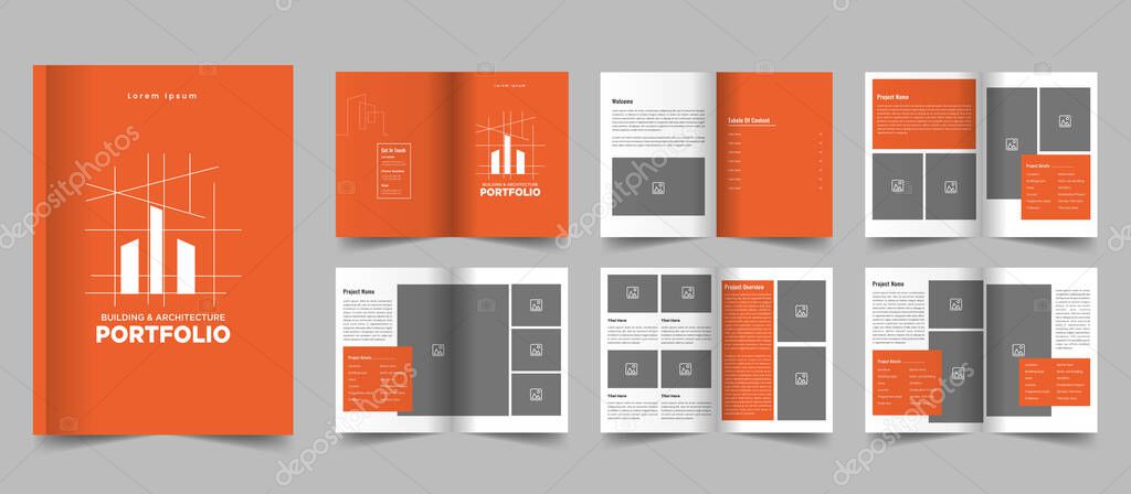 Minimalist architecture building design portfolio template, brand guideline