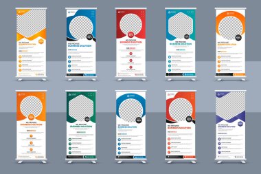 Yaratıcı kurumsal sancak katlama şablonu veya ayakta pankart tasarımı, sergi afişi, olay broşürü