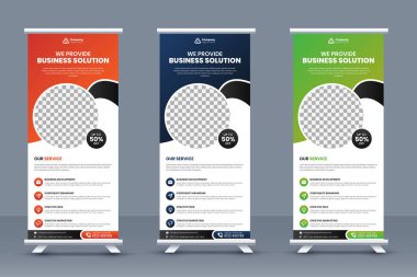 Yaratıcı kurumsal sancak katlama şablonu veya ayakta pankart tasarımı, sergi afişi, olay broşürü