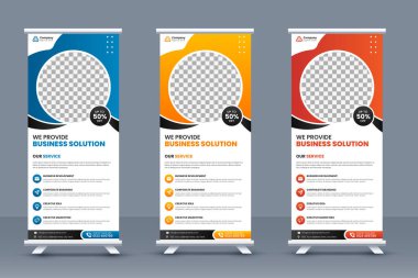 Yaratıcı kurumsal sancak katlama şablonu veya ayakta pankart tasarımı, sergi afişi, olay broşürü