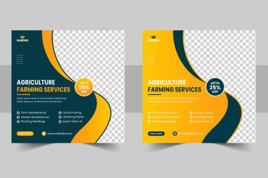 Tarım tarım hizmetleri sosyal medya afiş şablonu ve tarım çiftliği iş broşürü planı veya Bahçe Bahçeciliği web afişi şablonu