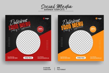 Lezzetli yemek menüsü sosyal medya afişi veya web afişi şablonu ve sağlıklı organik gıda tanıtım broşürü şürü