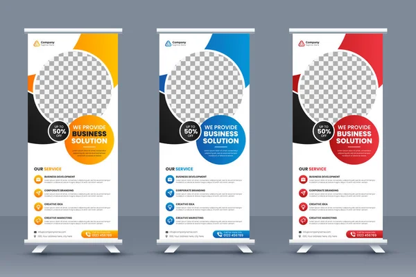 Yaratıcı kurumsal sancak katlama şablonu veya ayakta pankart tasarımı, sergi afişi, olay broşürü