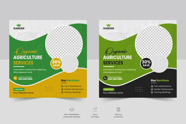 Tarım tarım hizmetleri sosyal medya afiş şablonu ve tarım çiftliği iş broşürü planı veya Bahçe Bahçeciliği web afişi şablonu