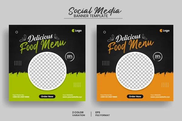 Lezzetli yemek menüsü sosyal medya afişi veya web afişi şablonu ve sağlıklı organik gıda tanıtım broşürü şürü