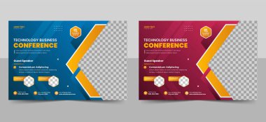 Yatay iş konferansı broşür paketi veya çevrimiçi olay webinar konferansı sosyal medya afişi