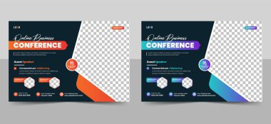 Yatay iş konferansı broşür paketi veya çevrimiçi olay webinar konferansı sosyal medya afişi