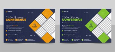  Şirket çevrimiçi iş konferansı broşürü ya da çevrimiçi webinar broşür tasarımı, olay daveti sosyal medya afişi.