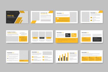 Startup business powerpoint sunumu şablon ve kurumsal sunum düzeni şablon tasarımı sunar