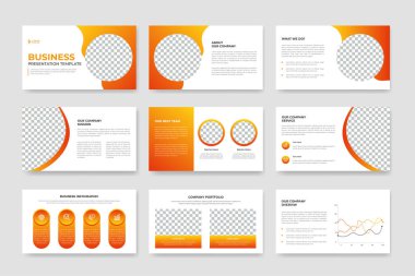 İş önerisi Powerpoint sunumu şablon veya kurumsal iş sunumu slayt düzeni ve şirket profil broşürü, bilgi zaman çizelgesi sunar