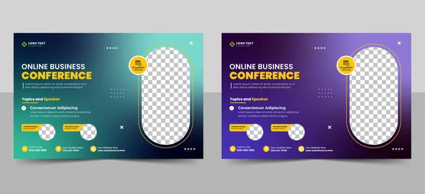 Corporate Horizontal Business Conference Flyer Template Bundle Online Webinar Technology — Stok Vektör