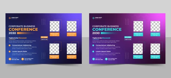 Corporate Horizontal Business Conference Flyer Template Bundle Webinar Conference Social — Stockvector