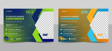 Corporate horizontal business conference flyer template bundle or online webinar and technology conference social media banner layout. live webinar event invitation banner design.	