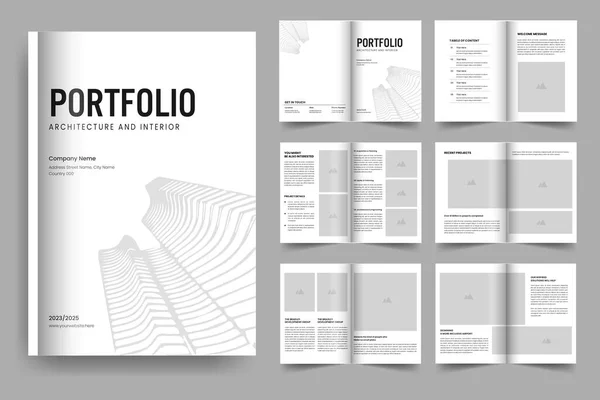 Portefeuille Architecture Bâtiment Modèle Portefeuille Intérieur Conception Brochure — Image vectorielle