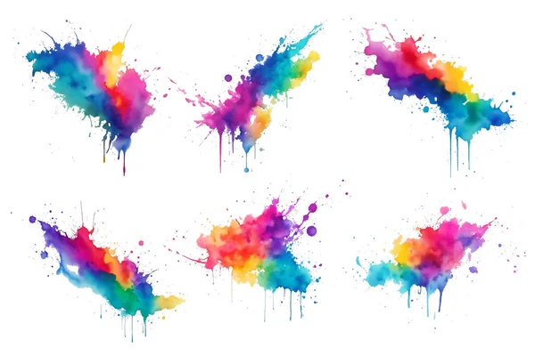Barevný Inkoust Stříkanec Set Akvarel Barva Stříkající Prášek Festival Výbuch — Stockový vektor