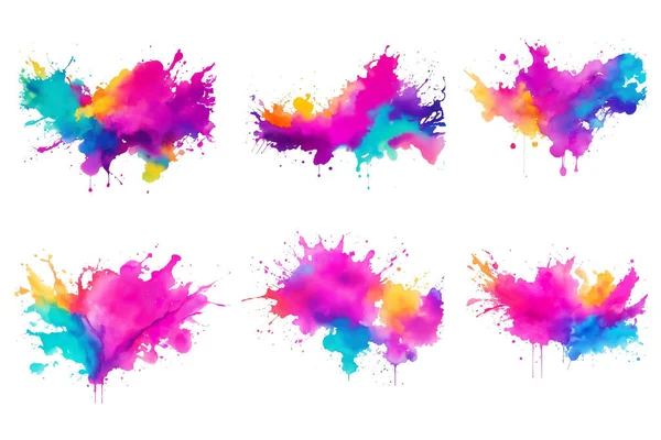 Colorful Ink Splatter Set Watercolor Paint Splash Powder Festival Explosion — Stock Vector