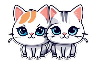 Şirin Komik Kedi Etiketleri Çizimi ve Kawaii Dijital Clipart