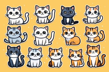 Şirin Komik Kedi Etiketleri ve Kawaii Tırmanışı