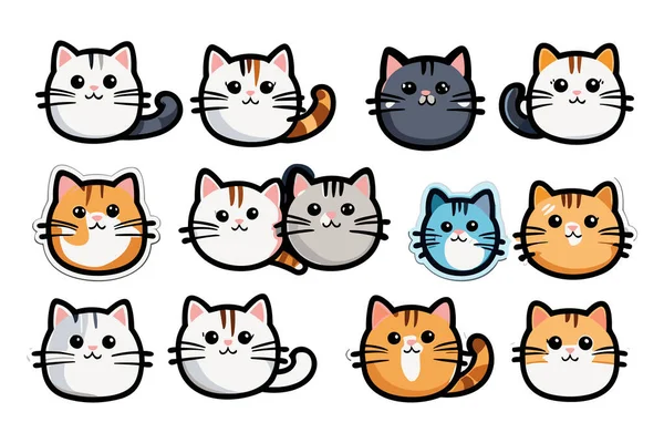 Cute Funny Cat Pegatinas Ilustración Kawaii Digital Clipart — Archivo Imágenes Vectoriales