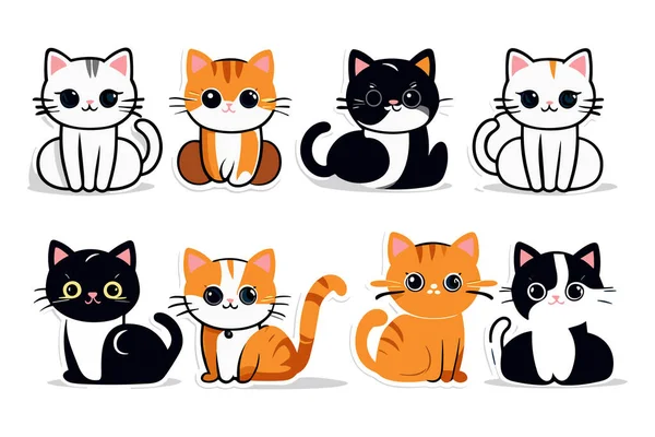 Cute Funny Cat Pegatinas Ilustración Kawaii Digital Clipart — Vector de stock