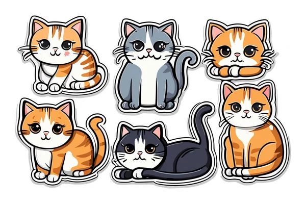 Cute Funny Cat Stickers Kawaii Clipart — Stock Vector
