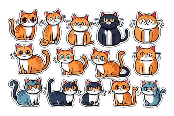 Χαριτωμένα Αστεία Αυτοκόλλητα Γάτα Και Kawaii Κλιπ — Διανυσματικό Αρχείο