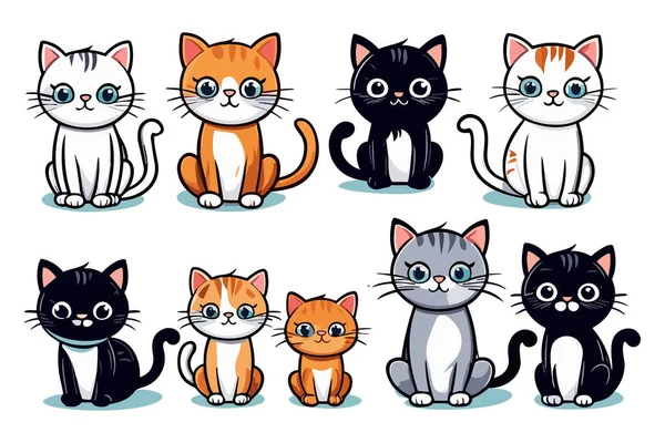 Şirin Komik Kedi Etiketleri Kawaii Tırmanışı — Stok Vektör