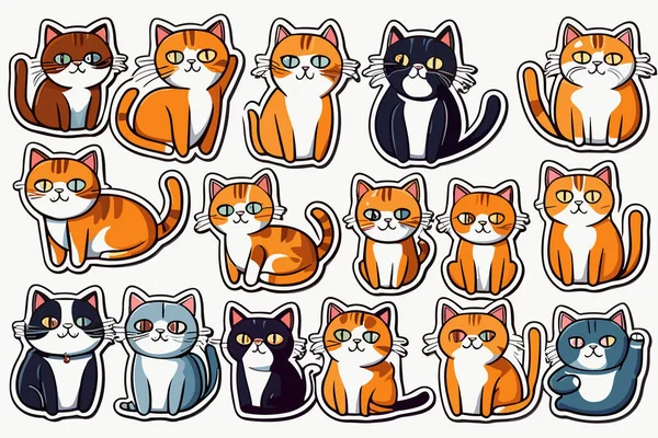 Cute Funny Cat Naklejki Kawaii Clipart — Wektor stockowy